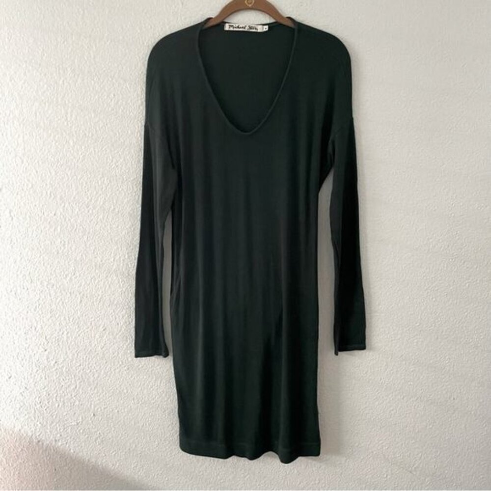 Green Ribbed Mini Dress Long Sleeves